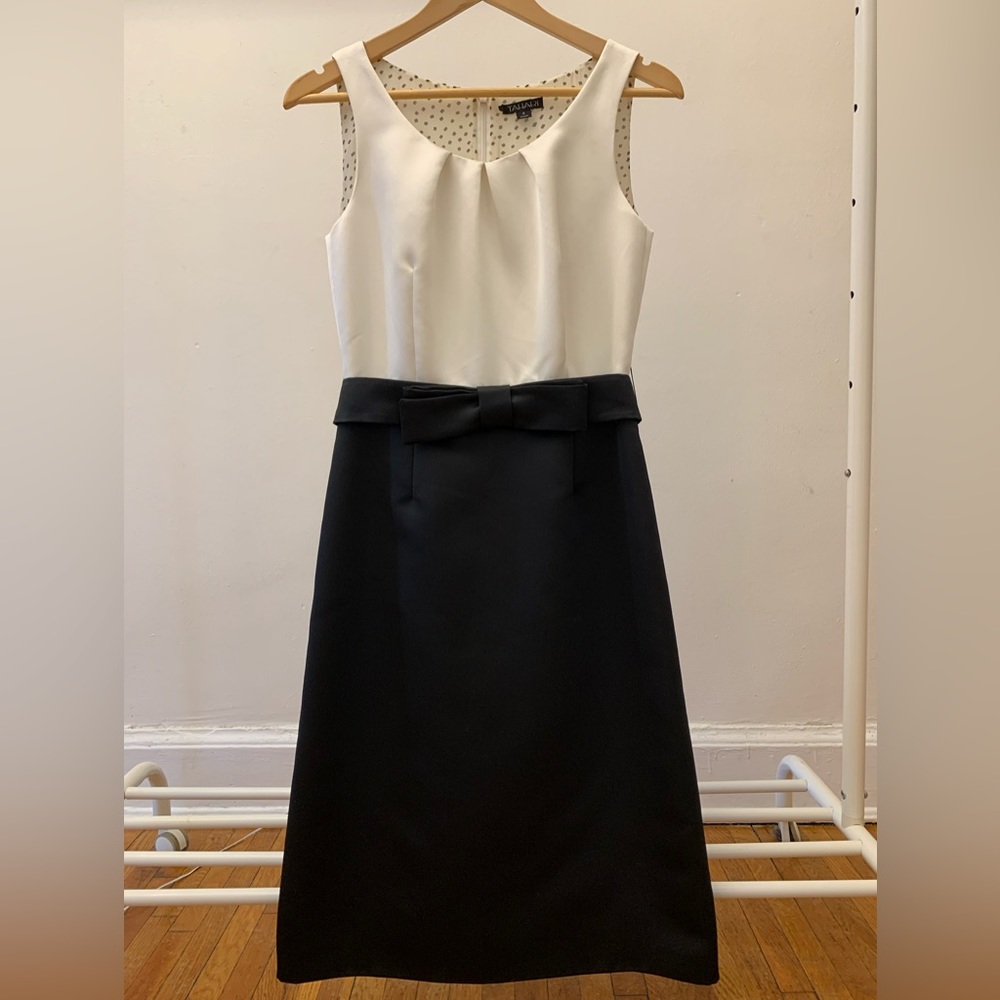 Tahari Black and White Tuxedo Satin Dress Size 2